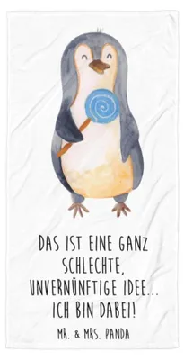 Produktbild von Mr. & Mrs. Panda Strandtuch Pinguin Lolli - Weiß - Geschenk, Großes Badehandtuch, Pinguine, Süßigkeiten, Spruch, Duschtuch, Strandlaken, Unvernünftig, Handtuch