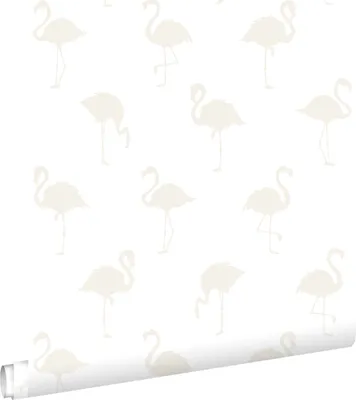Produktbild von ESTAhome Tapete Flamingos Silber und Weiß 53 cm x 10.05 m