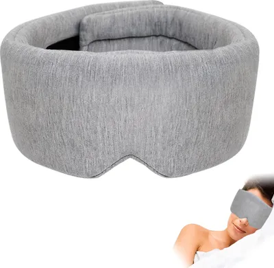 Produktbild von Schlafmaske aus Baumwolle für Männer und Frauen, Handgemachte Augenmaske zum Schlafen, Lichtblockierend, Atmungsaktiv, Komfortable Augenbinde, Augenschutz für Flugzeug, Nickerchen, Reisen mit Ohrstöpseln,Gray and white