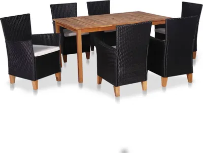 Produktbild von 7-tlg. Garten-Essgruppe Poly Rattan Schwarz und Braun , Gartenmöbel-Sets Design 2024
