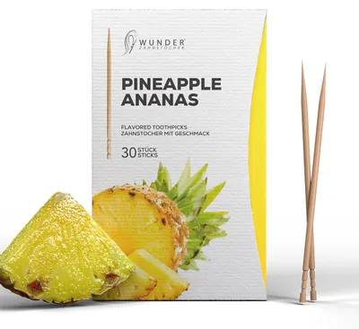 Produktbild von Wunder Zahnstocher mit Geschmack - Ananas - 30 Stück einzeln verpackt - frisches Mundgefühl - Alternative zu Kaugummi - vegan