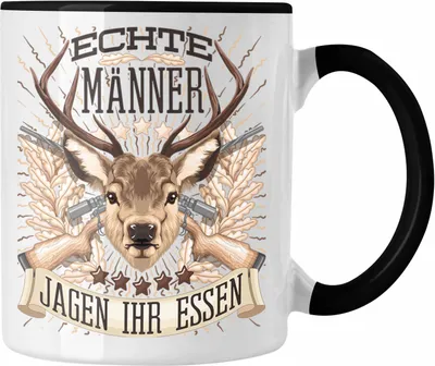 Produktbild von Trendation - Jäger Jagen Ihr Essen Tasse Geschenk für Jäger Becher Männer Spruch Jagd Jagen (Schwarz)