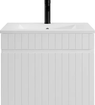 Produktbild von Weißer geriffelter Wandwaschbeckenschrank mit Einbaubecken - 60 cm - SATARA