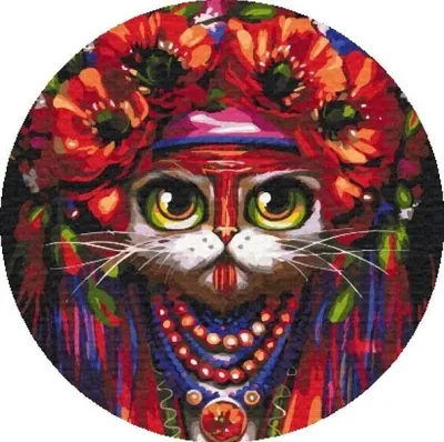 Productafbeelding van Schilderen op nummer, rond: Kat met bloemenkrans, 40 cm - Uw Hobby