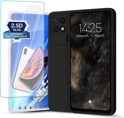 Produktbild von Hülle für Xiaomi Redmi 10C mit 9H Displayglas Displayschutz Case Cover Bumper Silikon Softgrip Schutzhülle Farbe: Schwarz