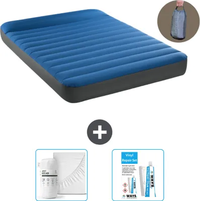 Produktbild von Intex Airbed - Doppelbett - 137 x 191 x 22 cm - Blau - Inklusive Pumpe - Spannbettuch en Reperaturset