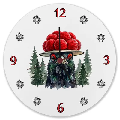 Produktbild von Auerhahn mit Bollenhut Wanduhr aus MDF Schwarzwald Motiv