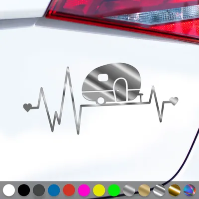 Produktbild von PantherPixel Wohnwagen Herzschlag Aufkleber Camping Wohnmobil Sticker Auto Geschenkidee Farbe Chrom-Silber