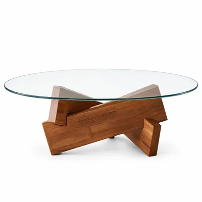 Produktbild von Morvani Runder Glas-Couchtisch Ø80x41 cm Transparent/Walnussfarben, Serie: 3 Größen, 6 Farbkombinationen