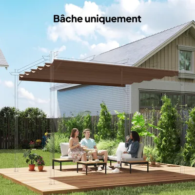 Produktbild von Sweiko Ersatzdach für 4 x 3 m Pergola, einziehbar, mit Regenabflusslöchern, wetterfest, Polyester, 350 x 260 cm Kaffee