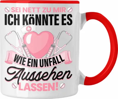 Produktbild von Trendation - Krankenschwester Tasse Geschenk Propofol Spritze Geschenk Krankenschwestern Kaffeetasse Ärtzin Arzthelferin Sei Nett Zu Mir (Rot)