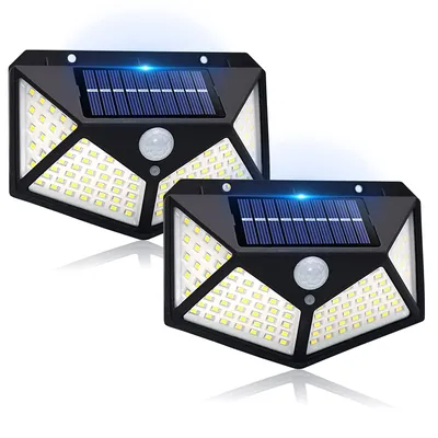 Produktbild von Solárne svetlo pre exteriér, [Rozšírená verzia -2 kusy] 100 LED solárne svetlá pre exteriér s detektorom pohybu [2200mAh] Super jasné solárne svetlo 270°Solar Beleuc