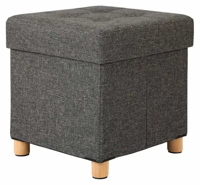 Immagine prodotto di Pouf contenitore, poggiapiedi in tessuto effetto lino con imbottitura in schiuma, dimensioni 38 x 40 x 38 cm