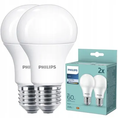 Obrázek produktu pro Philips Žárovka 60 W A60 2× E27, 8 W, 60 W, E27, 806 lm, 15000 h, Chladná bílá