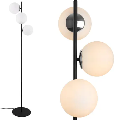 Immagine prodotto di Lampada da terra Siena nero-cromo a 3 luci con paralumi bianchi