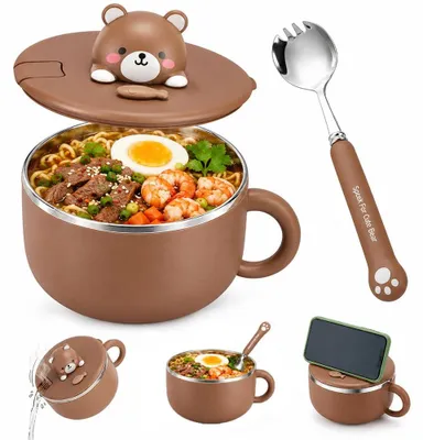 Ramen-Schale 1200 ml Edelstahl mit Deckel und Löffel