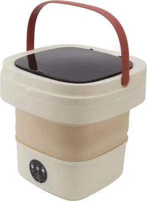 Obrázok produktu pre 6L Mini prenosná práčka s vedrom Skladacia automatická mini práčka na oblečenie s jemným odstreďovaním 100?240V Mliečna farba kávy Zástrčka EÚ