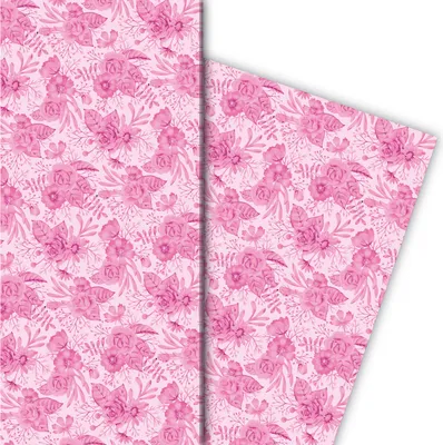 Produktbild von Klassisch elegantes Geschenkpapier mit Blumen und Blüten Dekor, rot - G10145, 32 x 48cm