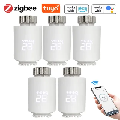 Produktbild von 5X Zigbee Smart Heizkörperthermostat Thermostatventil Tuya App und Programmierbares Heizkoerperventil Heizkörper Thermostat Heizung Kompatibel mit Alexa & Google Home