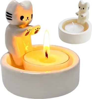 Image de Chats Porte-bougie à chauffe-plat Décoration doux cadeaux pour les amoureux des chats