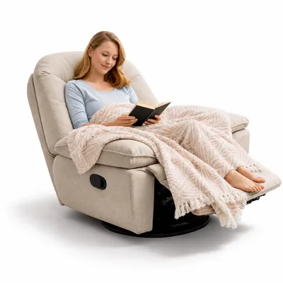 Obrázek produktu pro Relaxační křeslo FLEXISPOT XC6 Oval s dekou, otočné o 360° s funkcí polohování, samostatně nastavitelná opěrka zad a podnožka, béžové, Obrázek vytvořený pomocí AI
