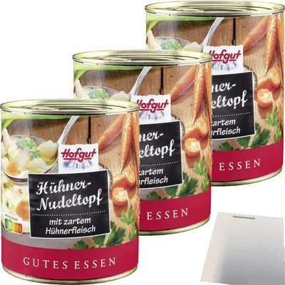 Produktbild von Hofgut Hühner-Nudeltopf 3er Pack (3x800g Dose) + usy Block