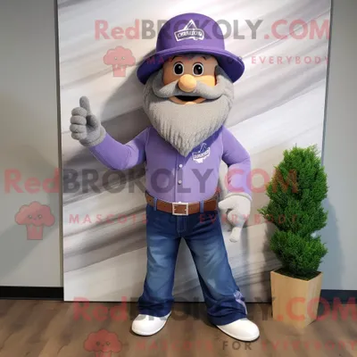 Produktbild von Maskottchen REDBROKOLY eines lavendelfarbenen American-Football-Helms mit Oxford-Shirt und Beanies
