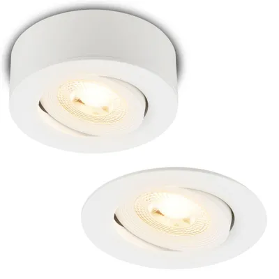 Image de Briloner Desi Spot et spot encastrable LED 2 en 1, Spot et spot encastrable LED 2 en 1, orientable, plat, lumière blanche chaude, blanc, Ø9 x 3 cm