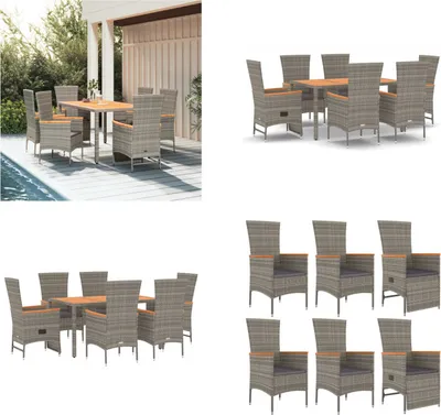 Produktbild von vidaXL 7 tlg. Garten Essgruppe mit Kissen Grau Poly Rattan - Garten Essgruppe - Garten Essgruppen - Essgruppe - Essgruppe Terrasse