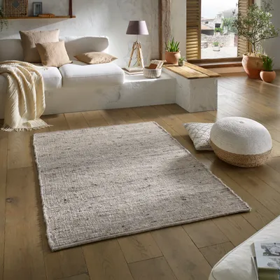 Produktbild von Wollteppich Natur Handweb Teppich I Reine Schur-Wolle im Skandinavischen Design I Wohnzimmer Schlafzimmer Esszimmer Kinderzimer Büro |  Grau Meliert
