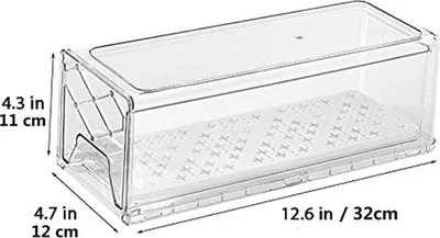 Zdjęcie produktu dla Organizer do lodówki Unyqoos® – 2 szuflady, pojemnik do przechowywania, możliwość układania w stos (średni, 32×12×11 cm), przezroczysty, do przechowywania owoców, warzyw i ziemniaków, do lodówki/zamrażarki