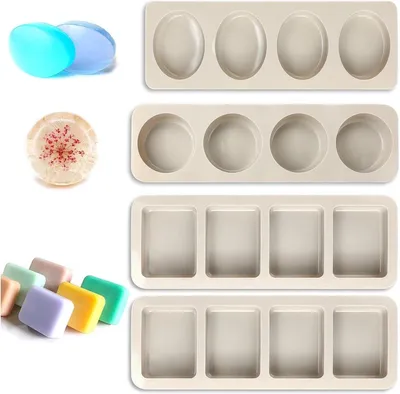 4-teiliges Silikon-Seifenformen-Set mit 4 Vertiefungen, ideal für handgemachte Seife, Schokolade, Eiswürfel und Muffins