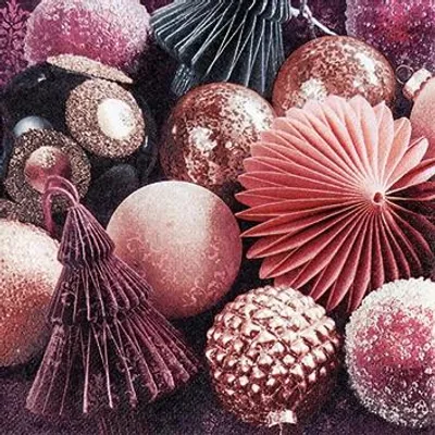 Produktbild von 20 kleine Cocktailservietten Mauve Baubles - Weihnachtsschmuck modern 25x25cm