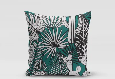 Produktbild von SCHÖNER LEBEN. Kissenhülle Kaktus Palmen Blätter grün weiß schwarz Größe 50x50cm (HxB) 50x50cm (HxB) Größe