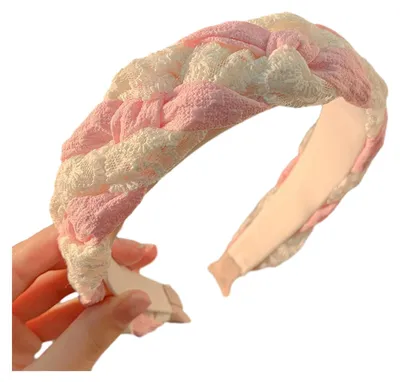 Produktbild von Haarreif für Damen aus Netzgarn mit gedrehter Struktur, breite Krempe, rutschfeste Zähne, Haaraccessoire für Make-up und Haarstyling
