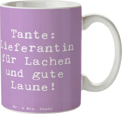 Produktbild von Mr. & Mrs. Panda Tasse Spruch Tante Lieferantin - Lavendeltraum - Geschenk, Bedruckte, Handarbeit, gute Laune, einzigartige Designs, Neffe, Becher, Nichte, Kaffeetasse