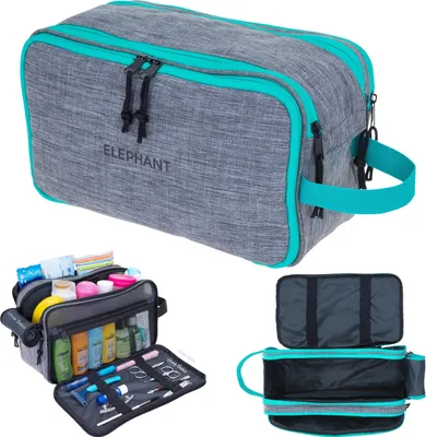 Produktbild von Kulturbeutel Kulturtasche gross viele Fächer Kosmetiktasche gross Reise Sauna Sport Freizeit Tasche Elephant Travel Washbag XL 13028 Grau Türkis