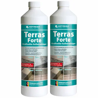 Produktbild von HOTREGA Terras Forte kraftvoller Außenreiniger Konzentrat 1 l - Kraftreiniger, Steinreiniger, Hofreiniger, Terrassenreiniger, Natursteinreiniger
