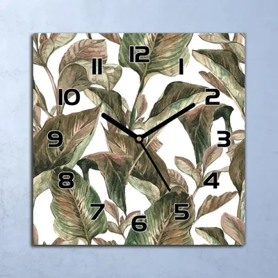 Produktbild von Wanduhr Echt-Glas-Küchenuhr Vintage Blätter Quarz Lautlos 30x30 Deko Bilder
