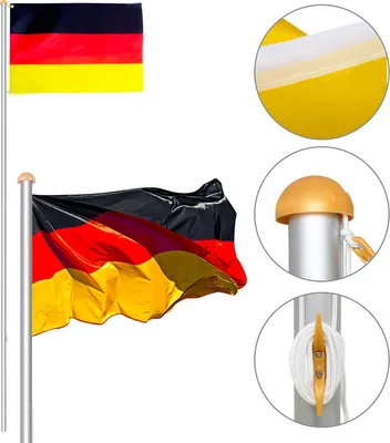 Produktbild von Jopassy Fahnenmast Alu 6,50m inkl Seilzug inkl Deutschlandfahne Flaggenmast Mast Bodenhülse Fahnen Flagge Fahnenstange