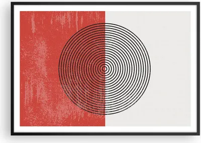 Produktbild von Gerahmtes Poster - Schwarzer Rahmen - Abstraktion Weiß-Rot Kreise - 100x70 cm - Wand Bild - Wanddeko - Wandbilder - Kunstposter - Wandposter - Bilderrahmen - Bilder - Kunstdruck - P2BAA100x70-4370