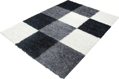 Produktbild von Teppich Wohnzimmer Hochflor Schwarz 120x170 Rechteck Kariertes Design aus Polypropylen