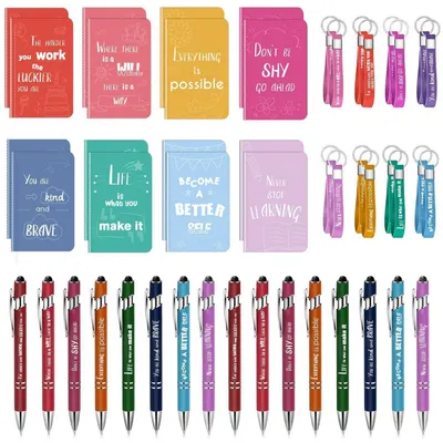 Immagine prodotto di Set regalo di ringraziamento da 48 pezzi: 16 blocchi note, 16 penne, 16 portachiavi, di vari colori