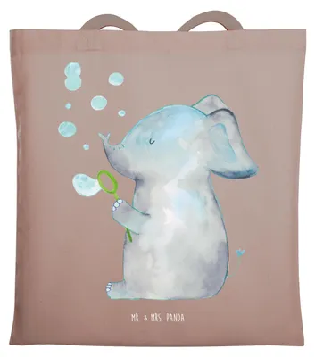 Produktbild von Mr. & Mrs. Panda Beutel Elefant Seifenblasen - Braun Pastell - Geschenk, Jutebeutel, Schultasche, Shopping Tasche, Liebe, Lustige Sprüche, Uni, Heimat, Elefanten