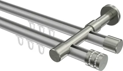 Produktbild von Interdeco Innenlaufstange / Gardinenstange mit Innenlauf Silbergrau / Edelstahl-Optik, Typ Prestige Estana (Glitzerkappe), 20 mm Ø 2-läufig, 520 cm