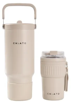 Zdjęcie produktu dla CHiATO Zestaw termicznych kubków podróżnych i do picia "Oat Cream" – kremowy