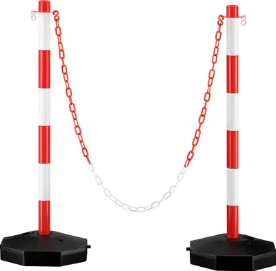 Image de Wiltec 2x Poteau de balisage 1,2 kg 4 Chaînes de signalisation Crochets en S Rouge et blanc 80 x 28 x 28 cm PP+PEP Balisage de sécurité Lestage Eau Borne plastique Cône de signalisation Poteau de délimitation Borne Sécurité Visibilité Chantier