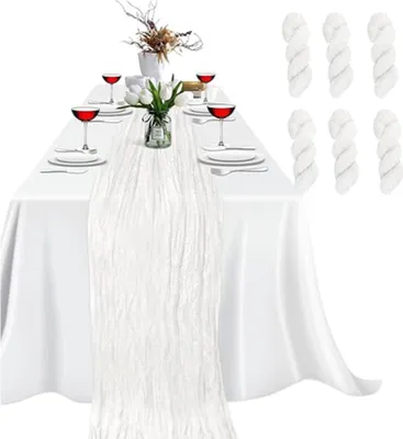 Produktbild von 6 Packungen 90x300cm Käsetuch-Tischläufer Für Babypartys, Hochzeiten, Ostern, Partys, Tische, Stühle, Dekoration, Boho-Gaze-Käsetuch-Tischläufer, Rustikaler, Transparenter Läufer (Weiß)