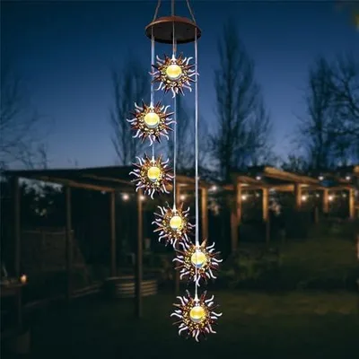 Produktbild von Solar Windspiele mit Sonne, Solar Windspiel für Draußen Solarleuchten Warme LED Wasserdicht Gartenlampe, Hängeleuchte Garten Deko für Außen Balkon Terrasse Party Baum Geschenke