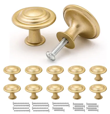 Produktbild von Goldene Schrankknöpfe, Vintage-Möbelknöpfe in mattem Gold, 10 Schubladenknöpfe, Schrankgriffe, moderner Vintage-Stil, 30 mm Zinklegierungsknöpfe für Schränke, Sideboards und Kleiderschränke